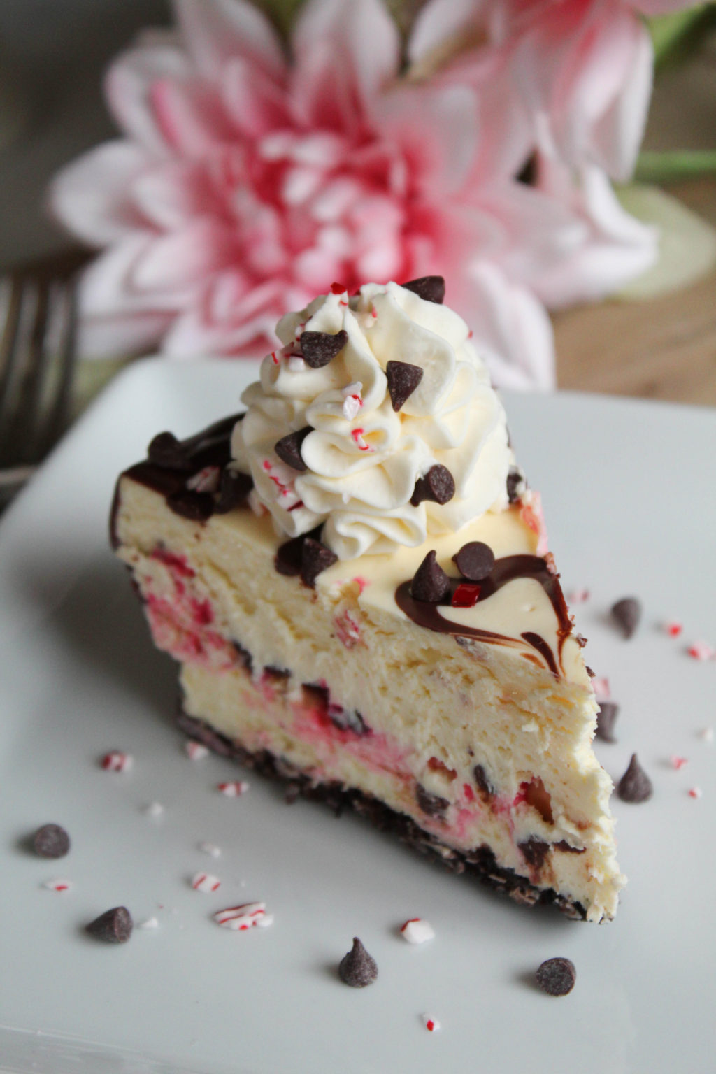 White Chocolate Peppermint Bark Cheesecake - Recipes Inspired by Mom